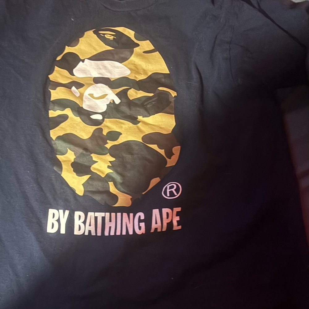Bape Navy Tee with Vibrant Camo Accents